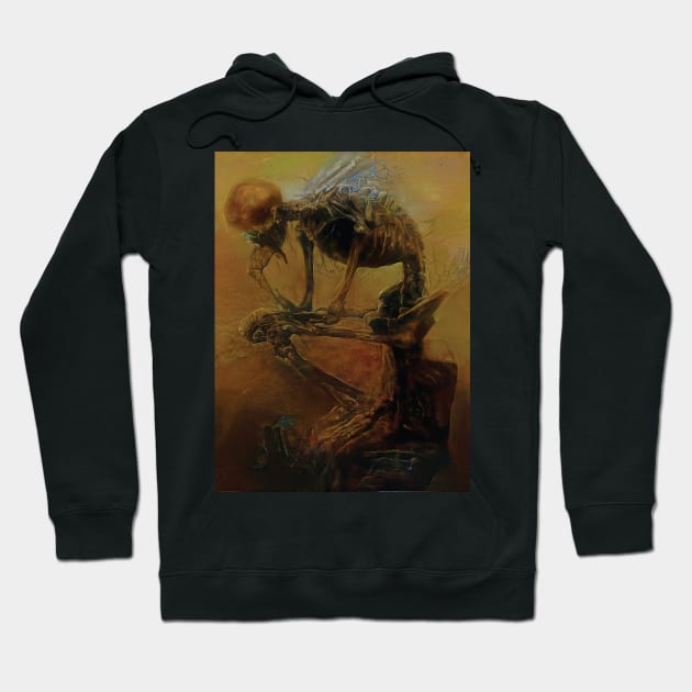 Beksinski - The Thinker Skeleton - Zdzisław Beksinski Style Hoodie by QualityArtFirst